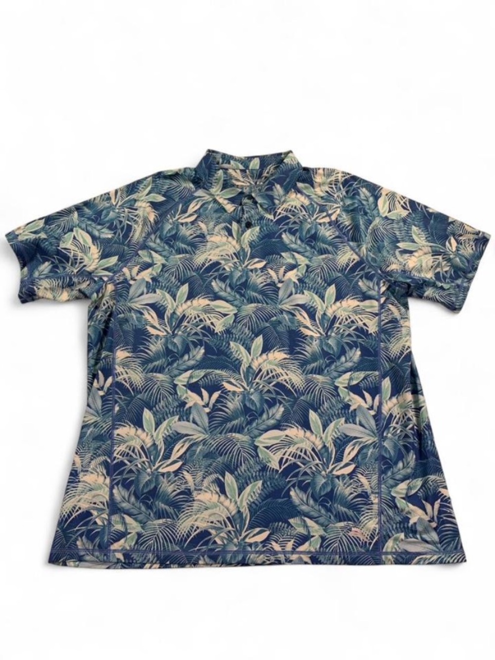 Tommy Bahama Island Zone Blue and White Tropical Leaf Polo UPF 30 Size XXL